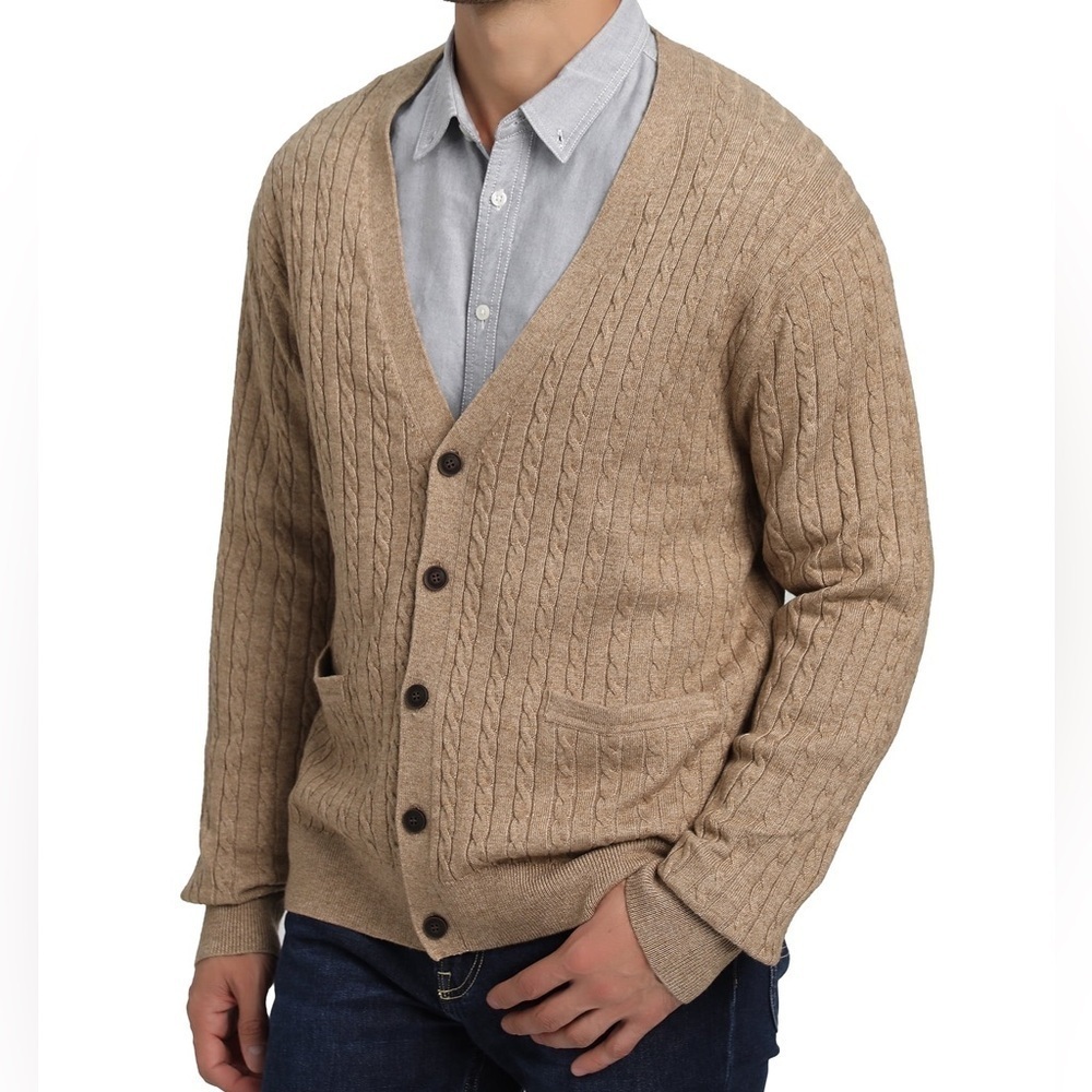 Grandpa Kallspin Men’s cable knit 45% wool blend‎ sweater Large Coffee tan